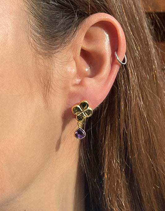 Ametist Yonca Altın Küpe