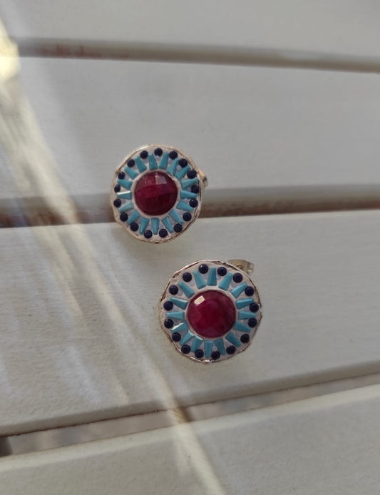 Beyaz mavi ve yakut Otantik Küpe