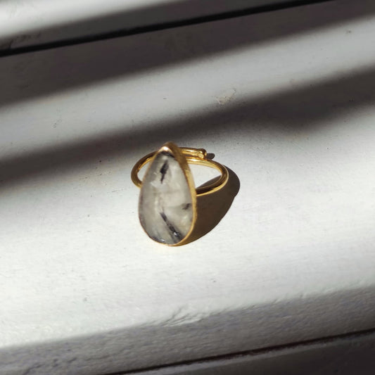 Damla Kuvars Altın Kaplama Minimal Yüzük