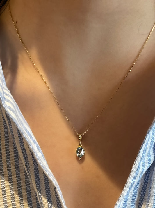 Akuamarin Taşlı Mikron Altın Kaplama Gümüş Minimal Kolye