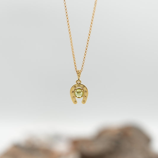 Gold Horseshoe Necklace with Green Tourmaline Stone - Minimalist Design