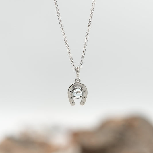 Round Sky Blue Topaz Horseshoe Necklace