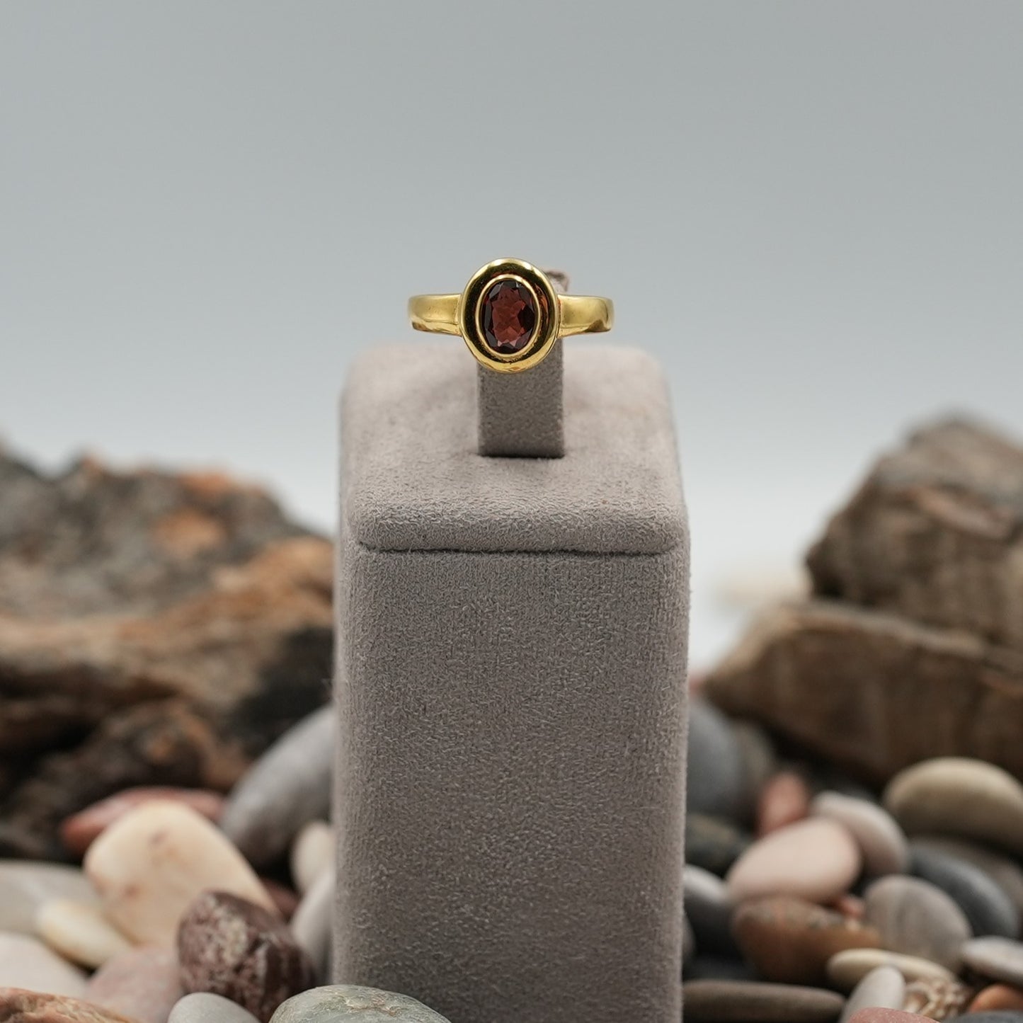 Garnet Gold Minimalist Ring