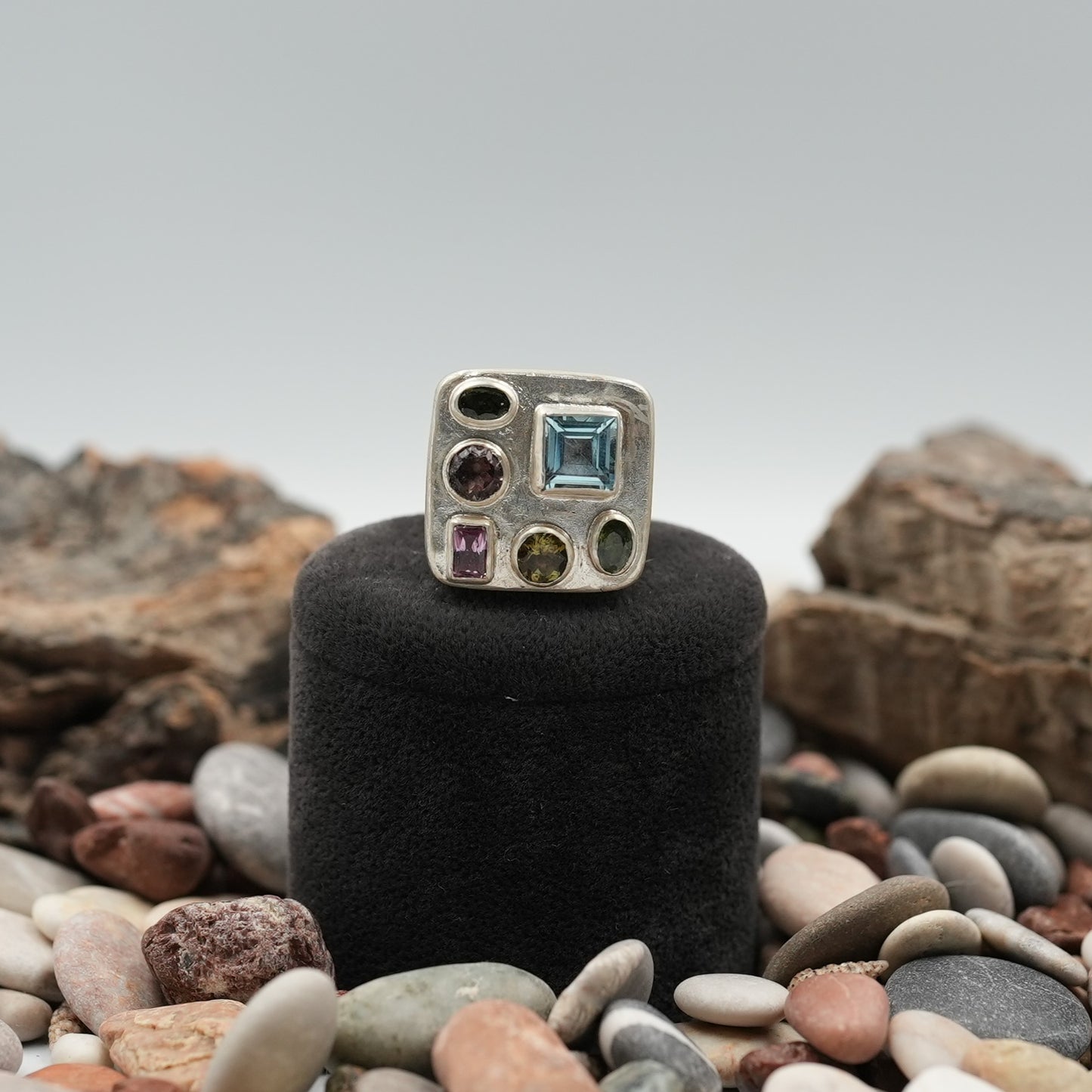 Topaz and Tourmaline Authentic Handmade Silver Ring