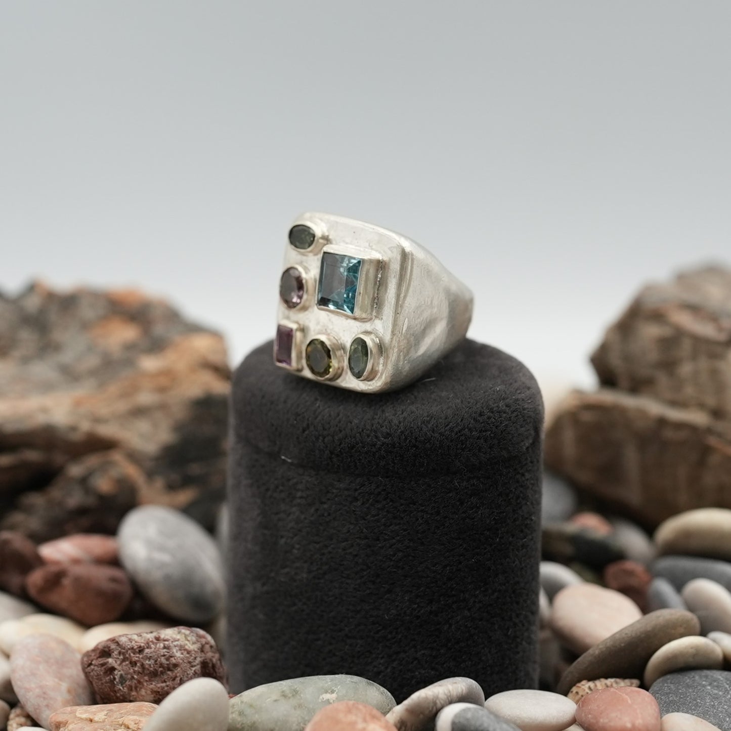 Topaz and Tourmaline Authentic Handmade Silver Ring