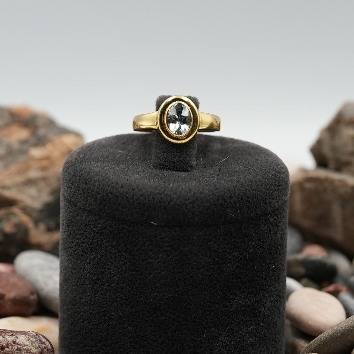 Gold Ring with Sky Blue Topaz Stone