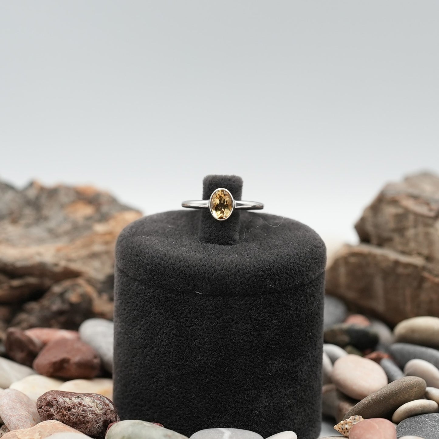 Sterling Silver Minimal Ring with Citrine Stone
