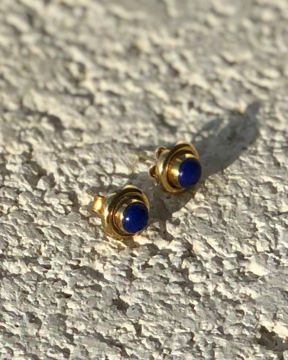 Lapis Altın Minimalst Tek Taş Küpe