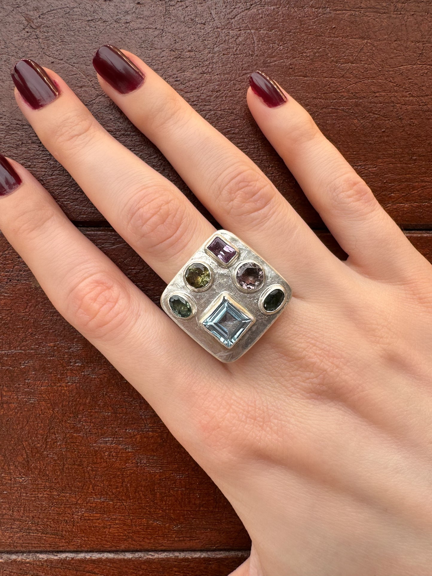 Topaz ve Turmalin Otantik El işi Gümüş Yüzük