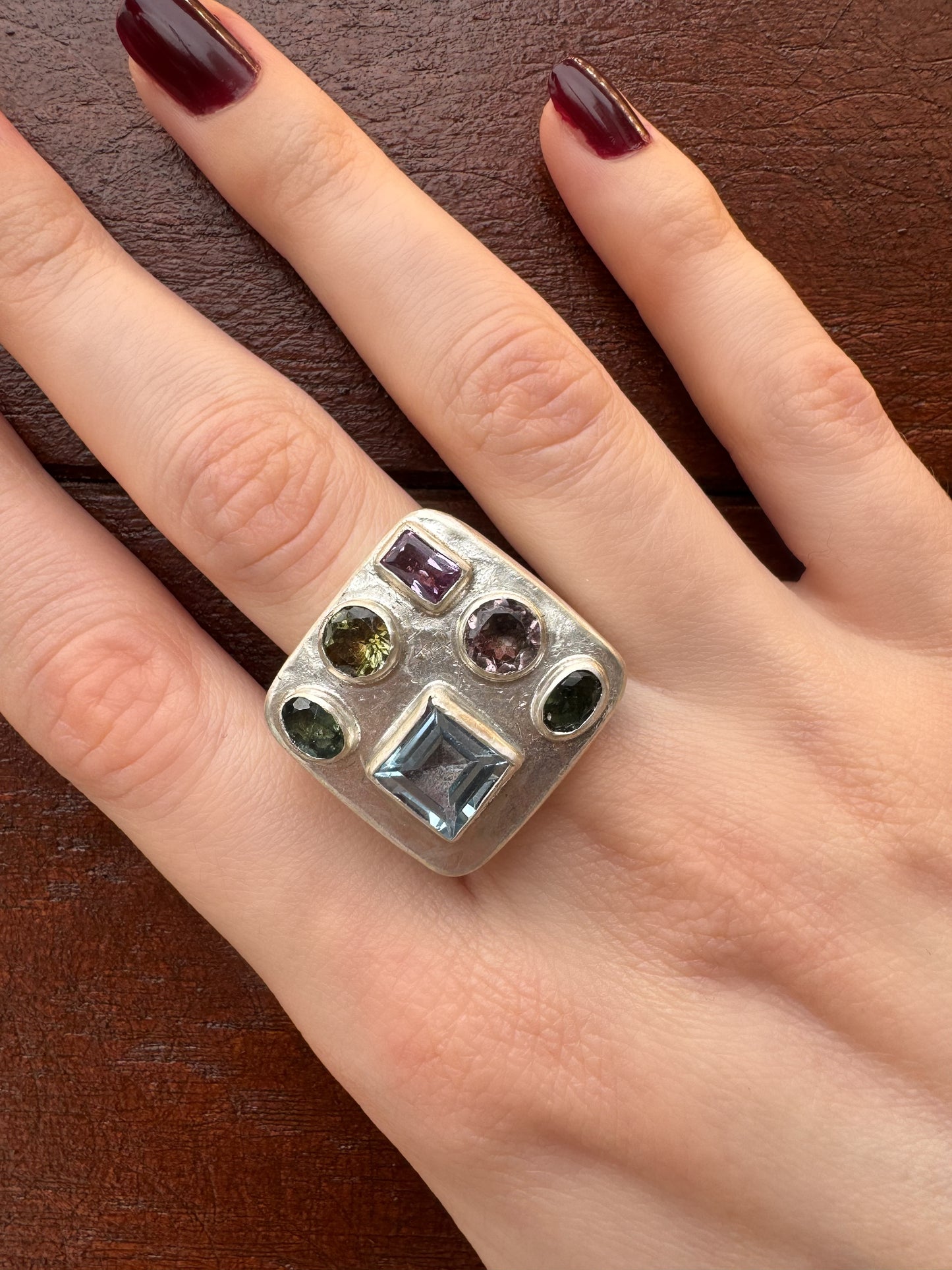 Topaz ve Turmalin Otantik El işi Gümüş Yüzük