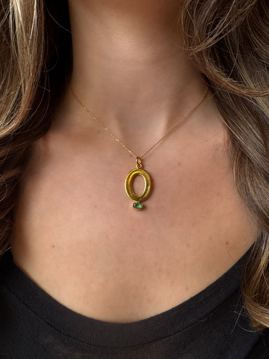 Zümrüt Taşlı Mikron Altın Kaplama Gümüş Kolye-Etnikmodern