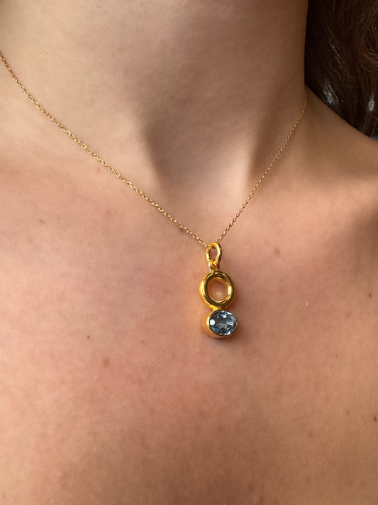 Gök Mavisi Oval Topaz Taşlı Altın Minimalist Kolye-Etnikmodern
