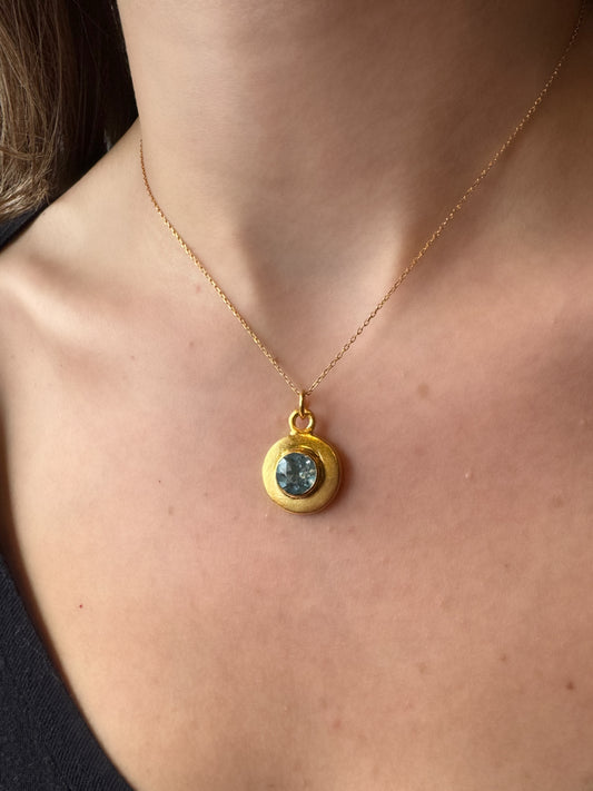 Gök Mavisi Yuvarlak Topaz Taşlı Altın Minimalist Kolye-Etnikmodern