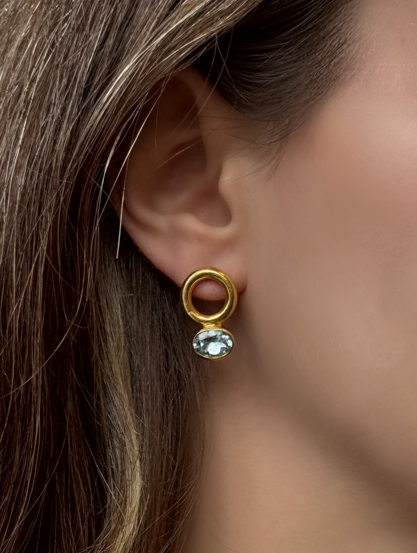 Otantik Altın Topaz Taşlı Küpe