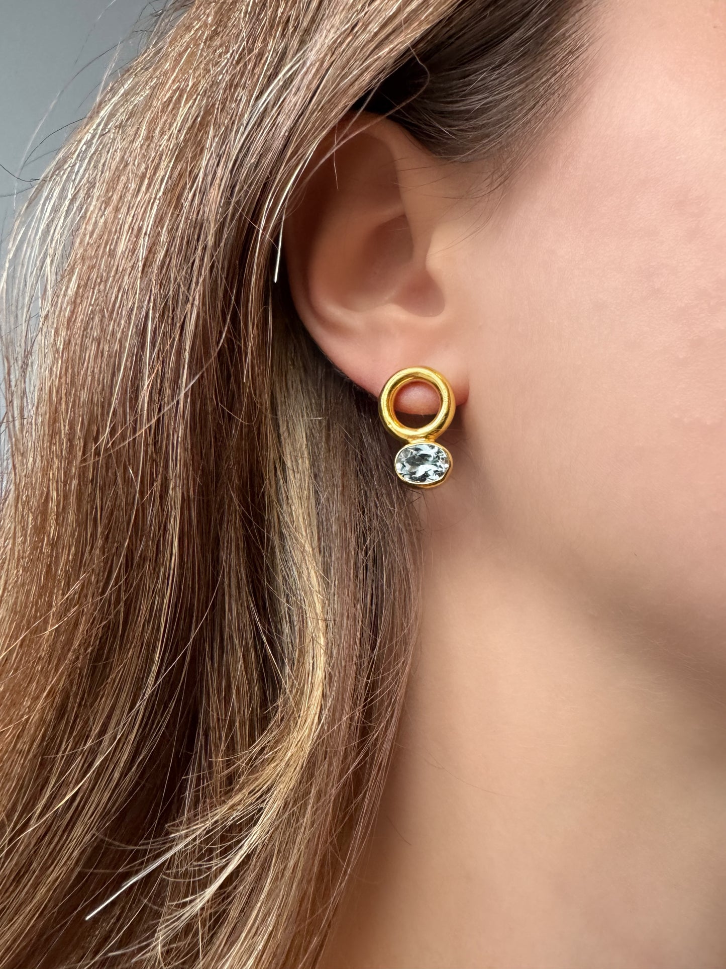 Otantik Altın Topaz Taşlı Küpe