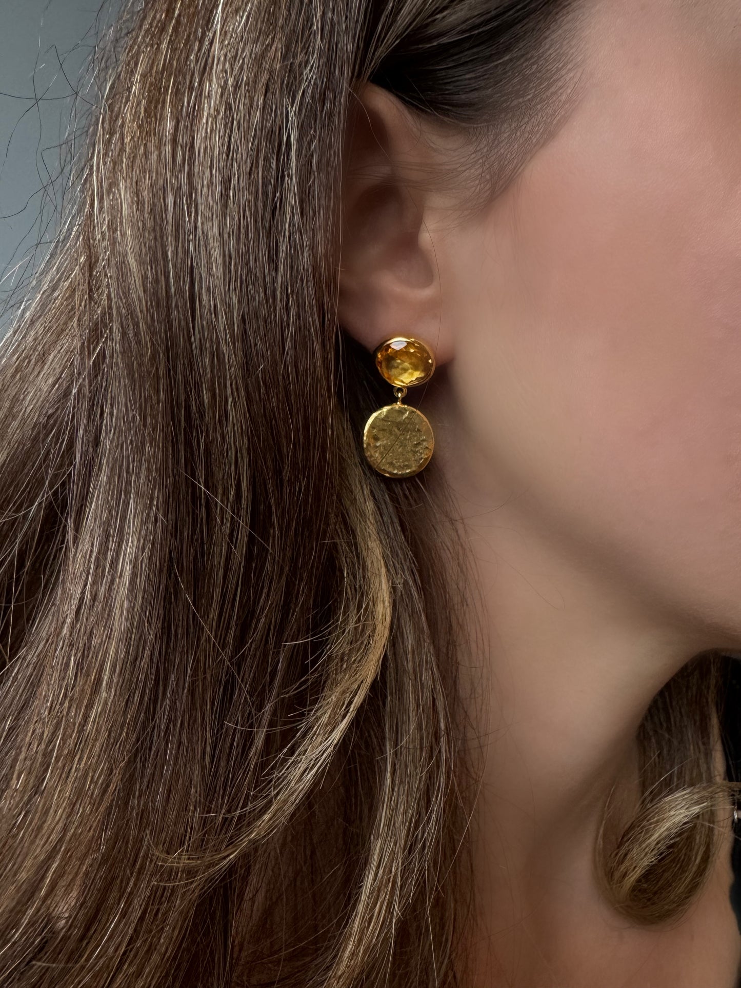 Otantik Dövme 24 Altın Sitrin Taşlı Küpe