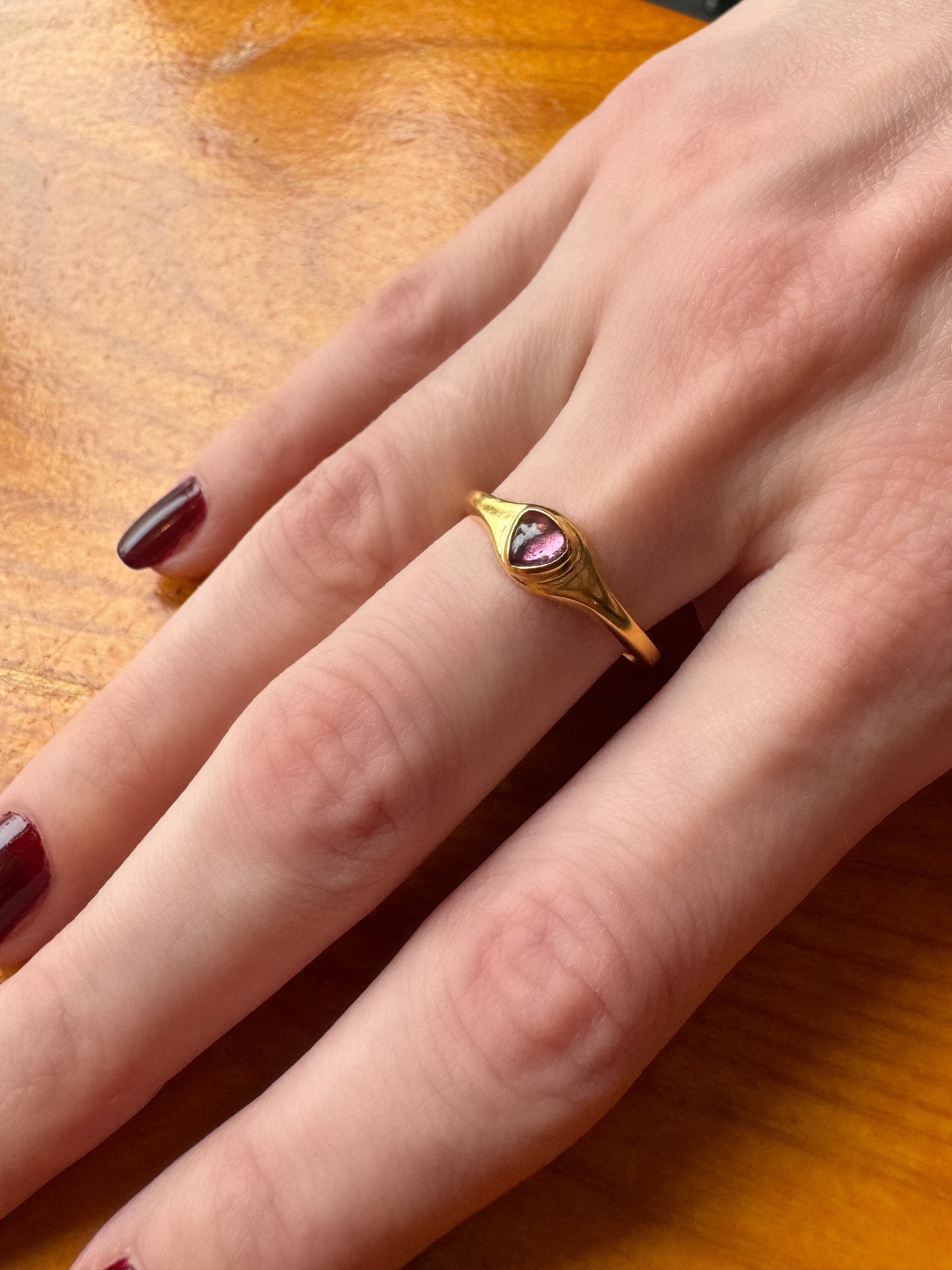Pembe Turmalin Altın El İşi Otantik Yüzük