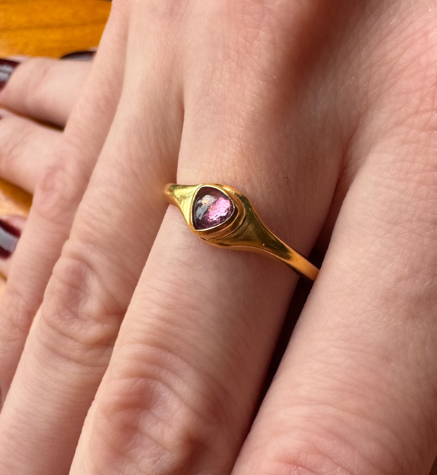 Pembe Turmalin Altın El İşi Otantik Yüzük