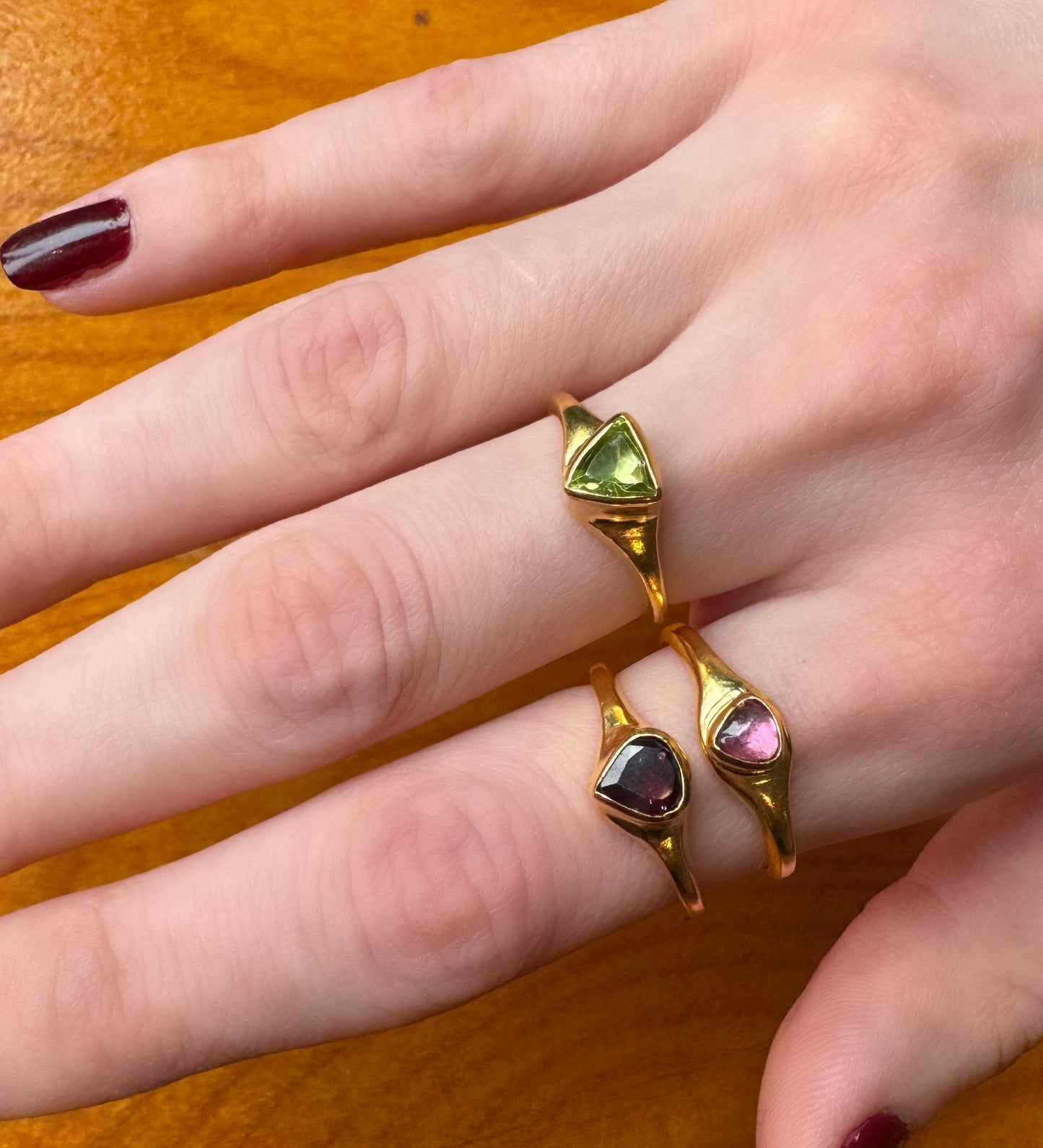 Pembe Turmalin Altın El İşi Otantik Yüzük