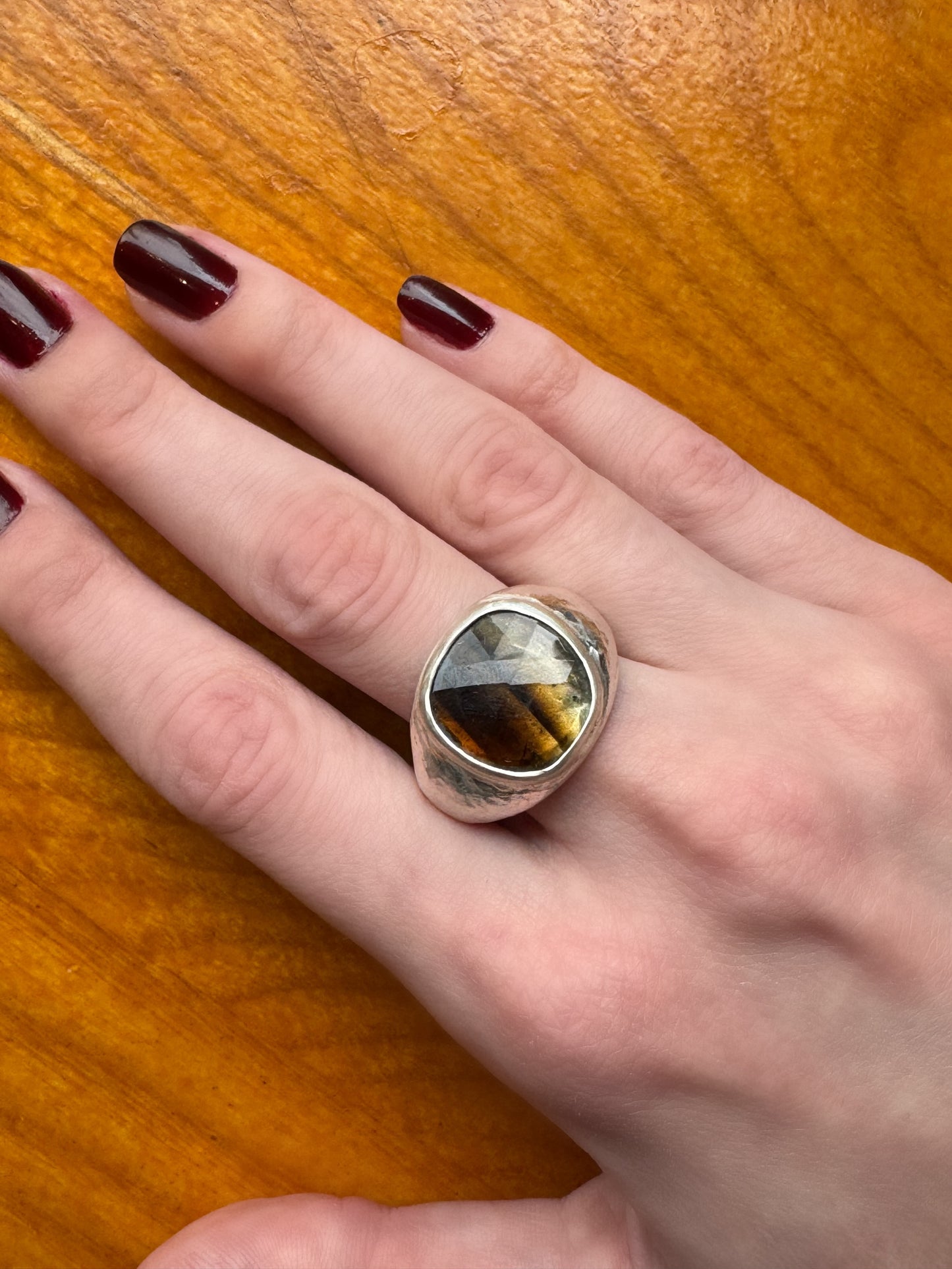 Turmalin Otantik El işi Gümüş Yüzük-Unisex