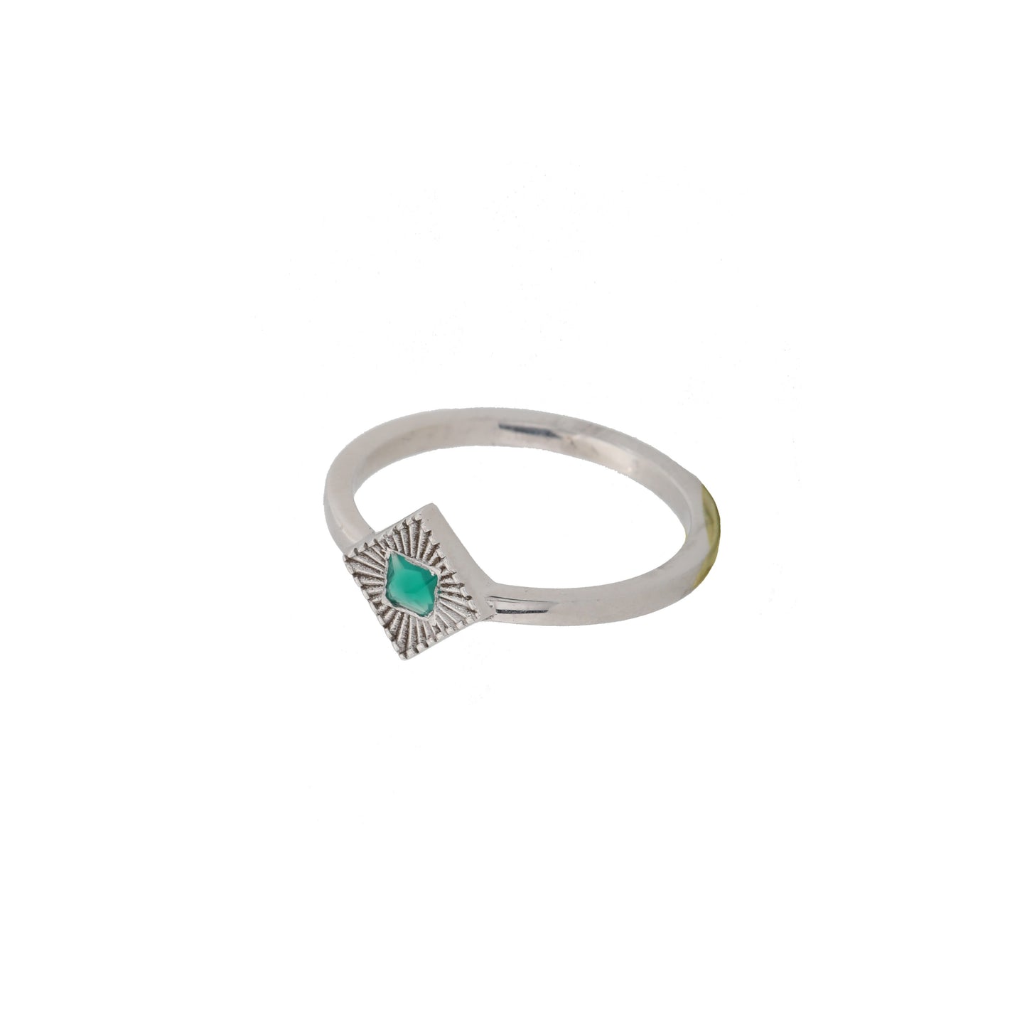 Silver Minimal Ring with Green Agate Stone
