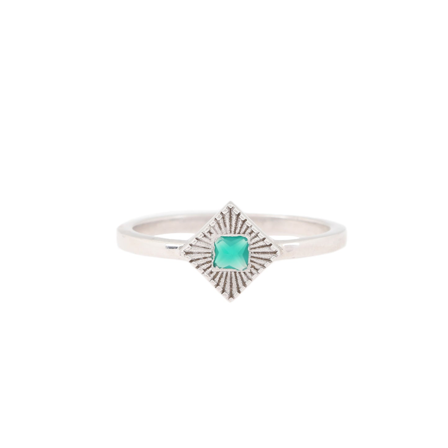 Silver Minimal Ring with Green Agate Stone