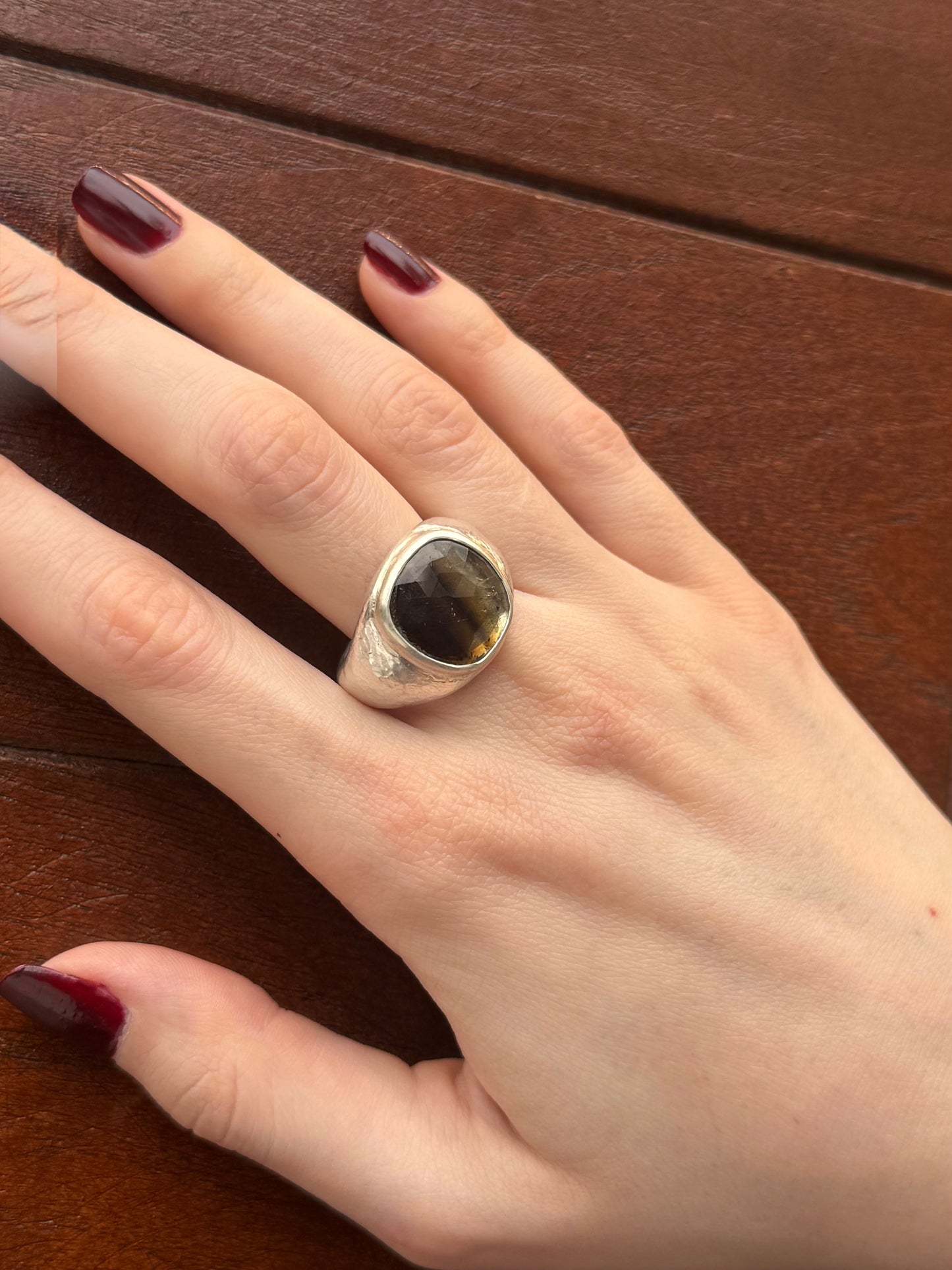 Turmalin Otantik El işi Gümüş Yüzük-Unisex
