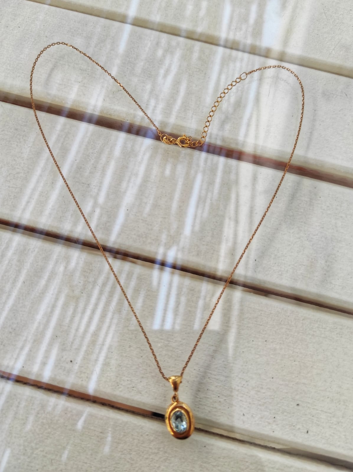 Gök Mavi Topaz Taşlı Altın Kaplama Gümüş Minimal Kolye