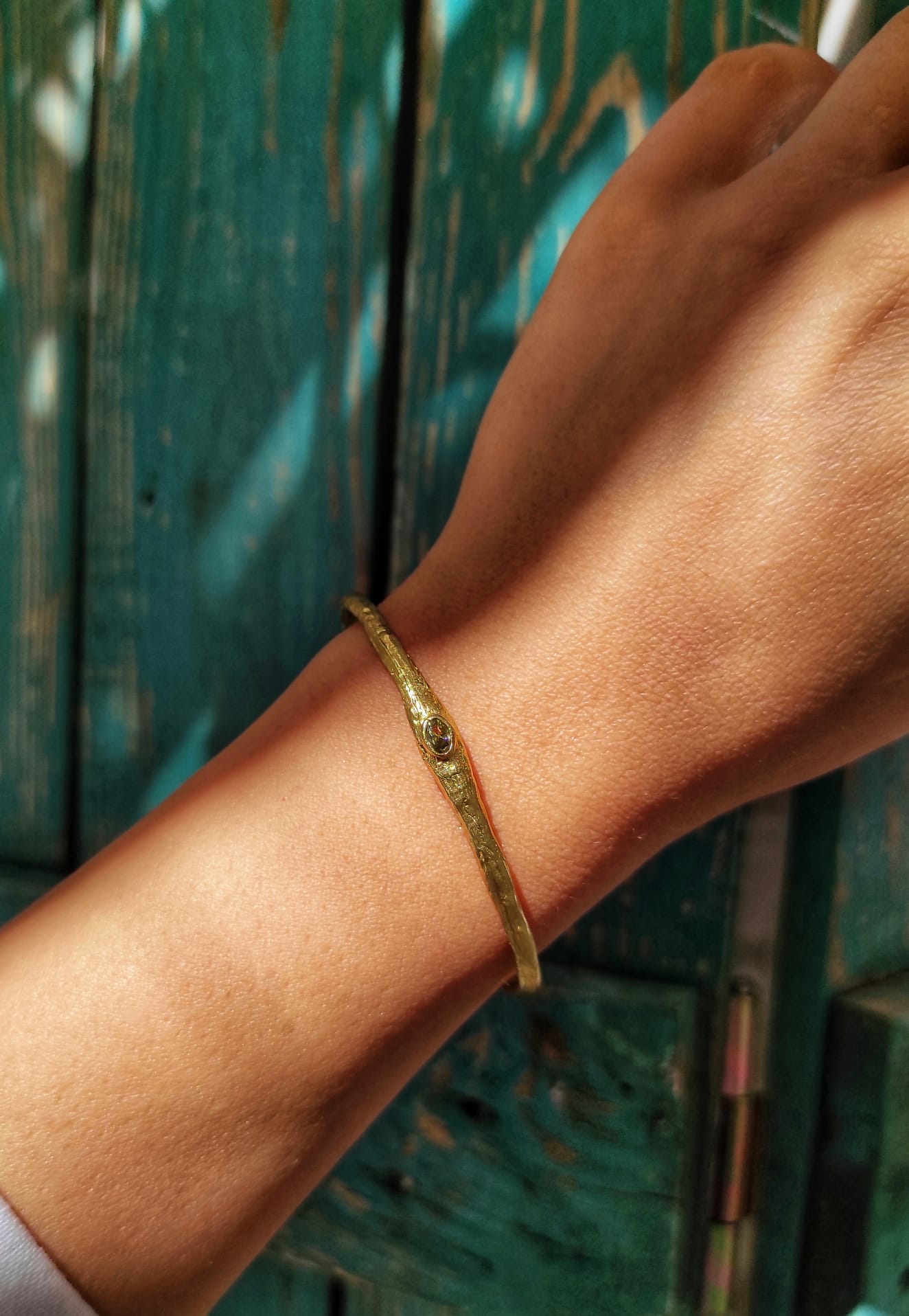 Vintage/Antik Olive Zirkon Oval Taşlı Üniseks Bilezik