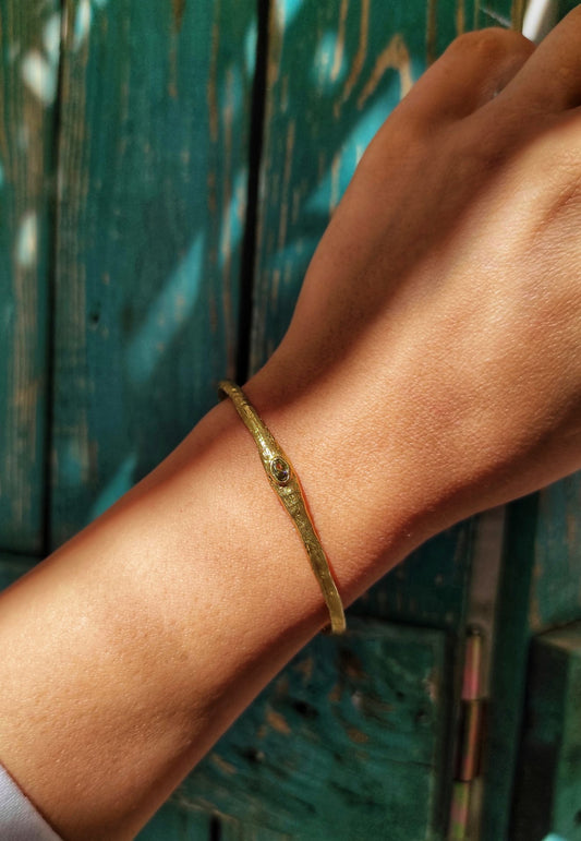 Vintage/Antik Olive Zirkon Oval Taşlı Üniseks Bilezik