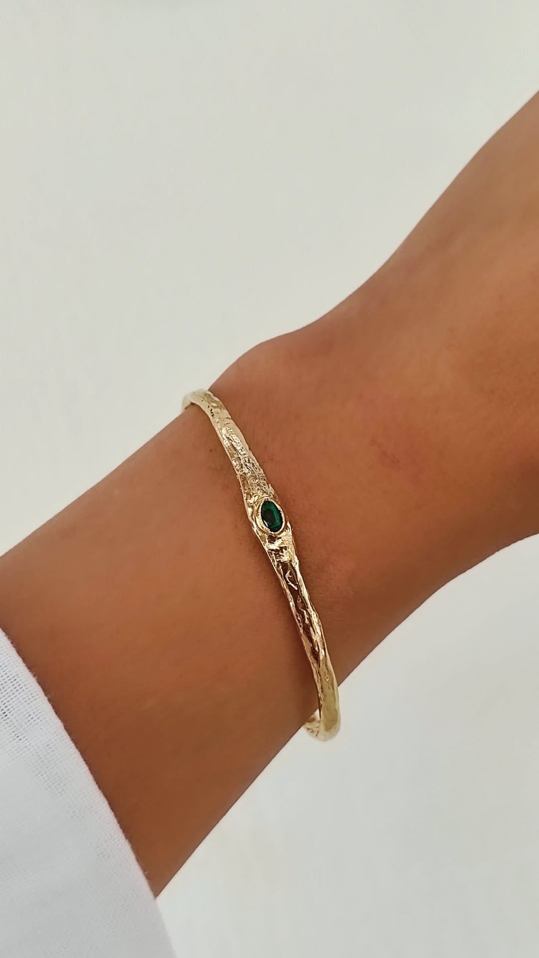 Vintage/Antik Zümrüt Yeşili Zirkon Oval Taşlı üniseks Bilezik