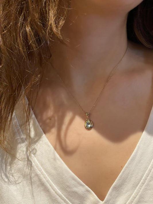 Gök Mavi Topaz Taşlı Altın Kaplama Gümüş Minimal Kolye
