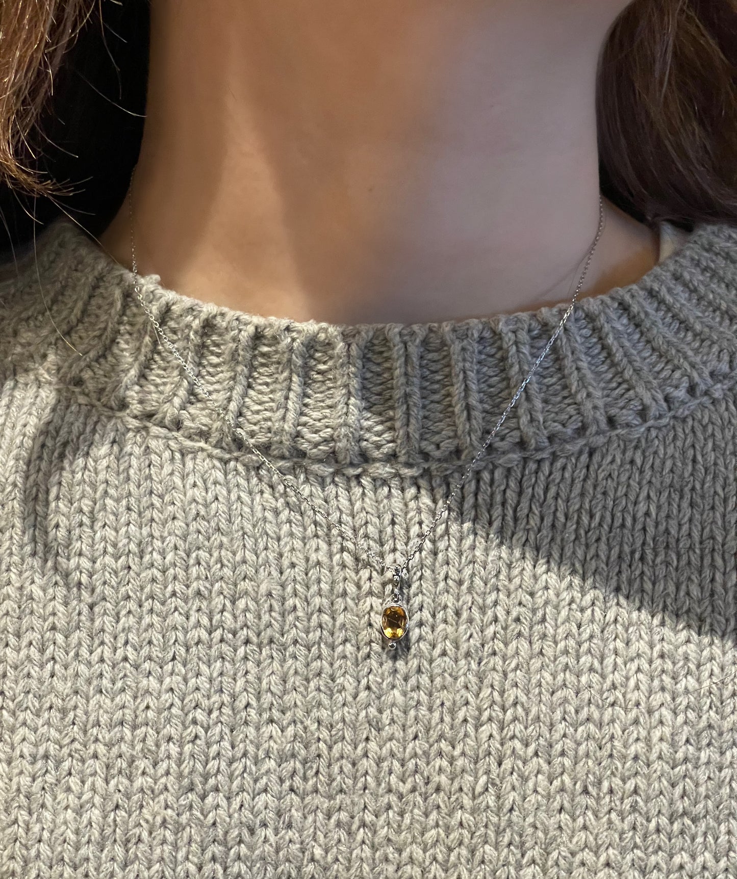 Sitrin Taşlı Gümüş Minimal Kolye